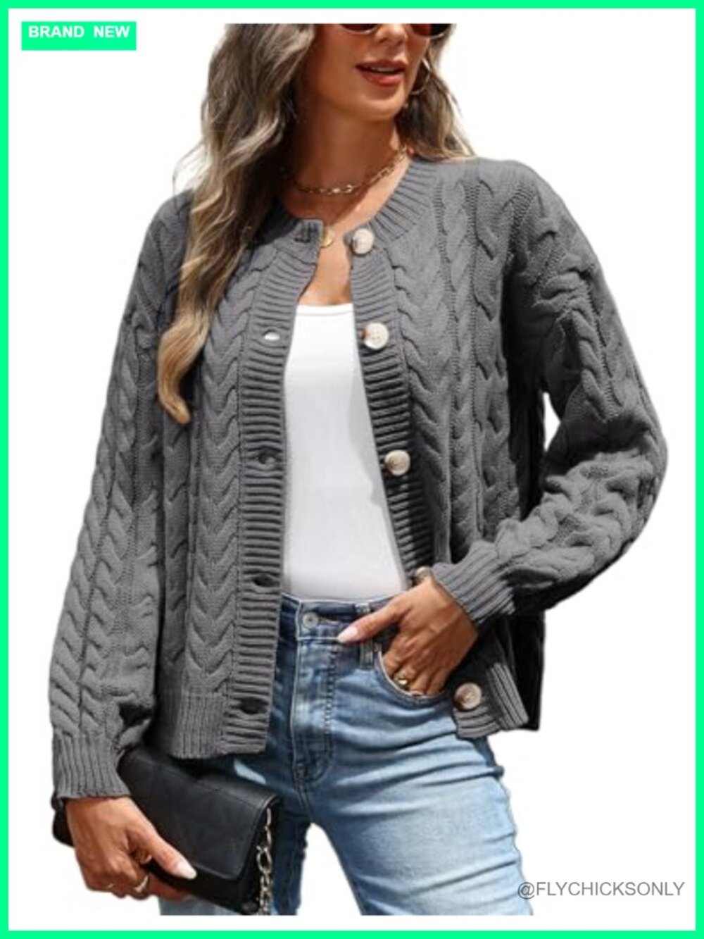 Cable Knit Button Down Cardigan Long Sleeve Open Front Sweater Coatigan